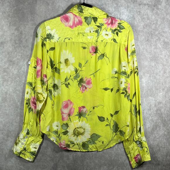 Esther Chen‎ Shirt Top Womens 6 Yellow Floral Silky Button Up Long Sleeves Artsy - Picture 5 of 8
